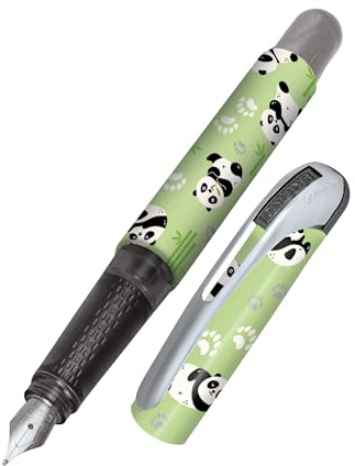 Online Füller College Panda, Tinten-Füller für Rechtshänder, ergonomisches Griffstück, Iridiumfeder medium, Standard-Tintenpatronen, inkl. Kombipatrone blau