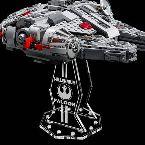 Premium Gravur Acryl Display Ständer kompatibel zu Lego 75426 Millennium Falcon | 5mm Halterung | Hochwertiger Präsentationsständer | Schwebender Effekt | Drehbar & Neigbar | Nur Ständer