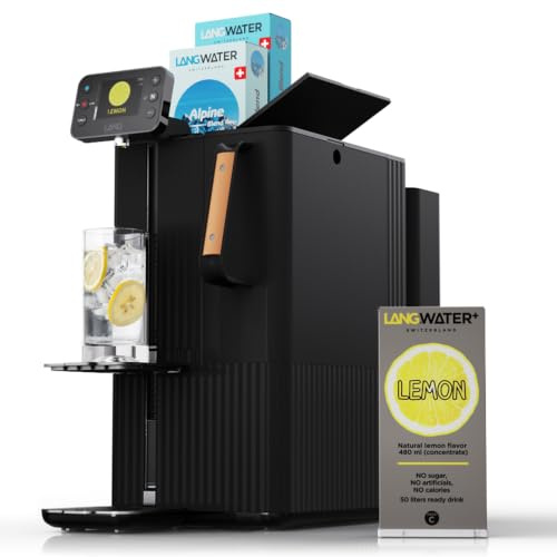 LANGWATER Autisch Osmoseanlage mit anpassbarer Mineralisierung und Aroma | Umkehrosmoseanlage mit UV, Heißwasserspender & Mineralien aus 2 Swiss-made Mineral-Packs und Zitronen. Keine Installation