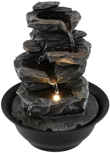 COSTWAY Fontaine d'Intérieur Cascade Zen, Fontaine de Table Relaxante avec Lumière LED Coloré Pompe Silencieuse Gain de Place, Décoration pour Salon Chambre Bureau, 21,5 x 26 cm