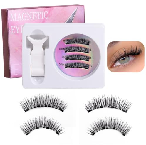 Faux Cils Magnetique,Naturel Waterproof Cils Magnetique Naturel Réutilisables avec Applicateur, Aucune Colle Nécessaire Faux Cils Magnetique facile à porter et à enlever avec instructions (CT04-2)