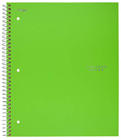 Five Star Spiral Notebook, 5 Subject, Wide Ruled Paper, 200 Sheets, 10-1/2 x 8, Lime (73204)