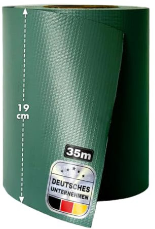 casa pura Sichtschutzstreifen PVC | Sichtschutzfolie Gartenzaun oder Balkon | inkl. 20 Befestigungsclips | für Einzel- und Doppelstabmatten geeignet | 19 cm x 35 m | einfarbig oder mit Motiv| Grün