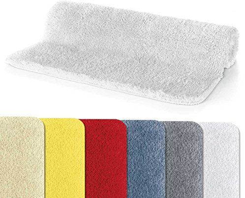 Spirella Badteppich Badvorleger Duschvorleger Fino Supersoft Hochflor waschbar, rutschfest Badematte 50x80 cm – Weiß, Polyester, White, 50 x 80 cm