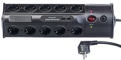 revolt Mehrfachsteckdose: 10-fach-Steckdosenleiste mit Überspannungsschutz und USB-Ladefunktion (USB Steckerleiste, Stromleiste, Verlängerungskabel)