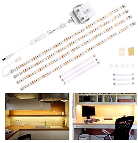 WOBANE Under Cabinet Lighting Kit,Flexible LED Strip Lights Bar,Under Counter Lights for Kitchen,Cupboard,Desk,Monitor Back,Shelf,4x50cm Tape Light Set,120 LEDs,1200lm,2700K WarmWhite,12v Adapter