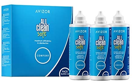 AVIZOR All Clean Soft Contact Lens Liquid. Unique Solution for Cleaning and disinfecting All Types of Soft Contact Lenses. 3 x 350 ml