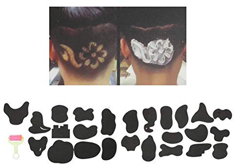Haar Gravur Muster Vorlage, 25 Teile DIY Haar Augenbrauen Tattoovorlage Werkzeug, Haarschneider Zubehör zum DIY Haar Styling für Erwachsene und Kinder Haar geschnitzt und Färben