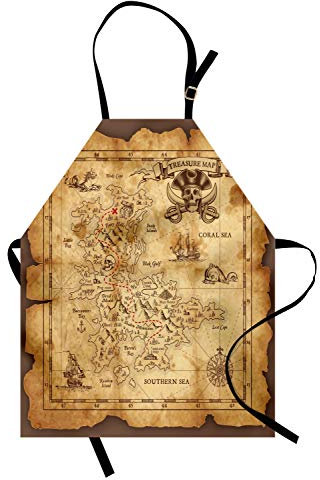 ABAKUHAUS Insel-Karte Kochschürze, Altes Papier Schatzkarte, Unisex-Küchenlätzchen mit verstellbarem Hals für Kochen Gartenarbeit, 67 cm x 80cm, beige Braun