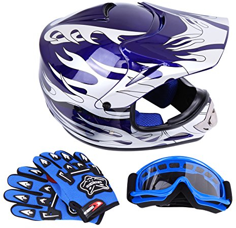 Samger DOT Jugend Kinder Offroad Helm Motocross Helm Dirt Bike ATV Motorrad Helm Handschuhe Brille (S,Blau)