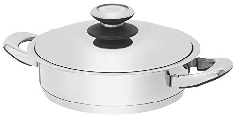 GGS Edelstahl Rostfrei Bratpfanne 28 cm mit Thermoknopf Deckel Induktion