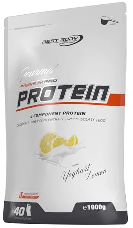Best Body Nutrition Gourmet Premium Pro Protein Yoghurt Lemon 1000g, 4 Komponenten Eiweißpulver mit Caseinat, Whey, Isolat, Eiprotein – Mehrkomponenten Protein, cremiger Shake