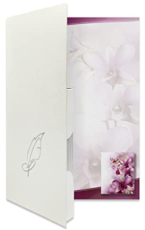 Briefpapiermappe Orchidee BM370 – 20 Blatt Designpapier DIN A4, 15 Umschläge DIN B6, – Hochwertiges Motivpapier Geburtstag, Einladung, Jubiläum, Liebesbrief, Orchidee – Druckerpapier 90 g/m²