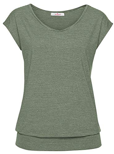 ELFIN Damen T-Shirt Kurzarm Streifen Shirt Sommer Oberteil Casual Bluse Tops Basic Tee