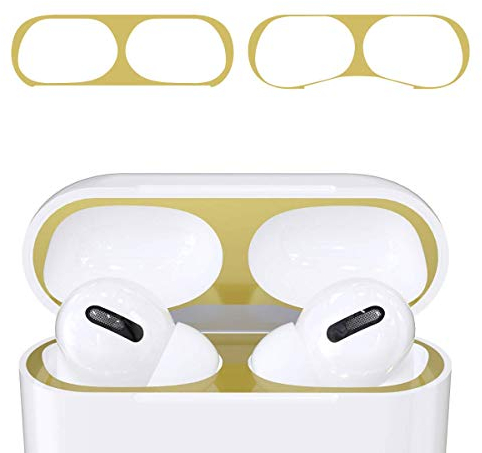 StyleDesign Staubschutz Sticker kompatibel mit Apple AirPods Pro - Metallstaub Schutz Aufkleber Skins in Gold