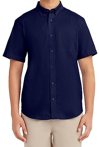Nautica Men's School Uniform Short Sleeve Performance Oxford Button-Down Shirt, Navy, L