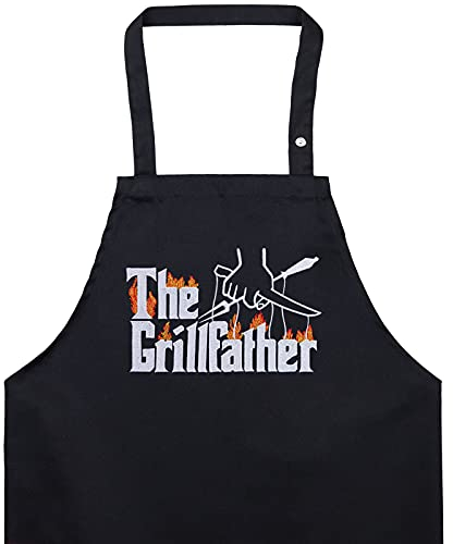 EXPRESS-STICKEREI BBQ Grillschürze - Lustige Kochschürze für Papa - Verstellbare Latzschürze für Männer/Frauen - Küchenschürze mit Spruch The Grillfather - Grillschürze
