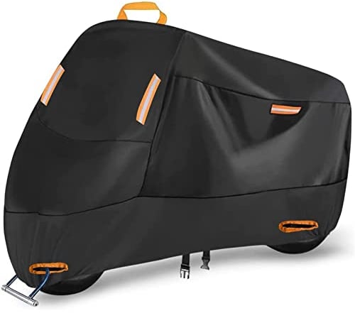 Seceles Housse de Moto 300D très résistante, Toutes Saisons, imperméable, Protection extérieure, Scooter, avec 4 Bandes réfléchissantes, Trous de Verrouillage, Sac de Rangement pour Yamaha, Honda,
