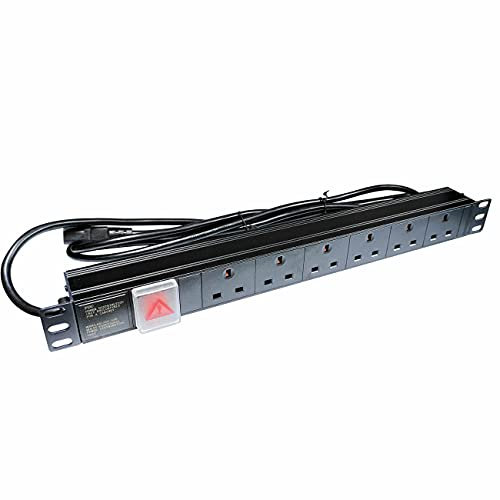 JUSTOP 6 Way Rack Mount PDU IEC C14 Plug Horizontal PDU 1U 19 Inch 13A Power Distribution Unit With On/Off Switch