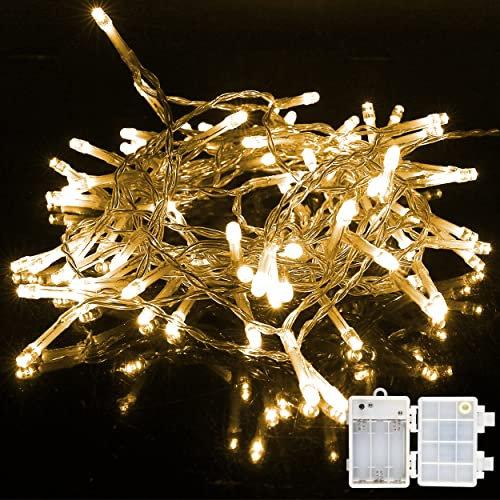 H HANSEL HOME Guirnalda Luces LED Pilas Luces Navidad Exterior Pilas 100 LED 8M Impermeable IP44 con 8 Modos Exterior y Interior Decoración para Habitacion, Bodas, Jardín, Fiesta - Luz Cálida