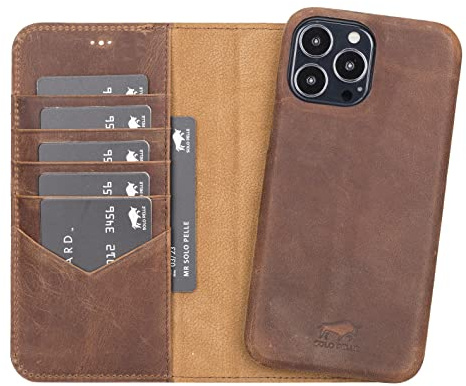 Solo Pelle Lederhülle kompatibel für iPhone 13 Pro Max in 6.7 Zoll abnehmbare Hülle (2in1) inkl. Kartenfächer für das original Apple iPhone 13 Pro Max (Vollleder Vintage Braun)