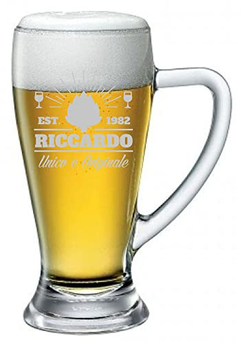 fashwork Boccale da Birra PERSONALIZZATO 38 cl inciso con Nome Frasi Anno Anni Compleanno Idea Regalo PERSONALIZZABILE Papà Nonno Zio Padrino Natale SanValentino