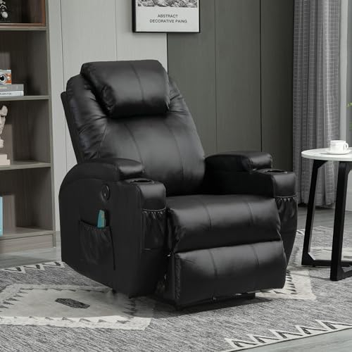 Thanaddo Elektrische Massagesessel Relaxsessel mit ärmefunktion und Vibration, TV Sessel mit Liegefunktion, mit USB, Liegefunktion Wärmefunktion,neu Schwarz