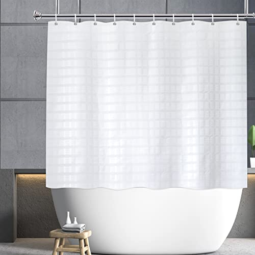 YISURE Kürzere Höhe 150cm Duschvorhang, Weißes Geometrisches Muster Kurzer Duschvorhang mit Metall-Ösen Schimmelresistent Wasserdicht, Breite 180 x Höhe 150cm