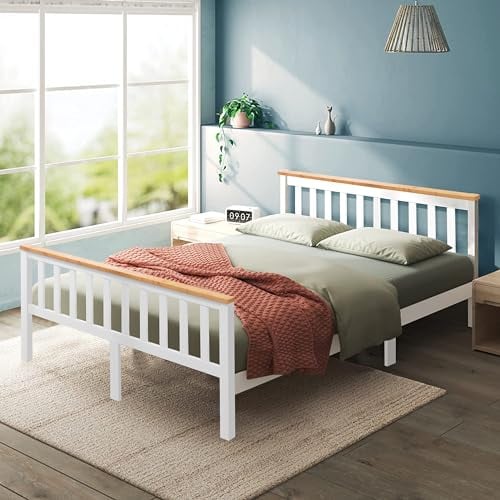 5ft White Wooden Bed Frames Solid Pine Wood King Beds for Girls Kids Teenagers Day Beds for Adults Bed Frame Super King Bed Frame (158 X 208cm King, White)