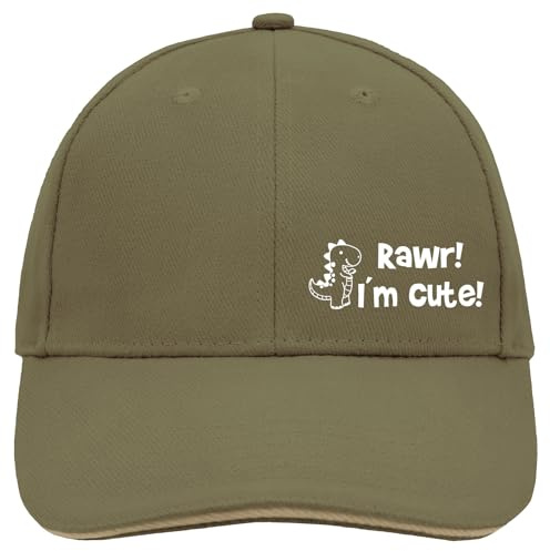 Huuraa Cappy Mütze T-Rex I`m Cute Olive/Beige Baumwolle 6-Panel Kappe Geschenkidee