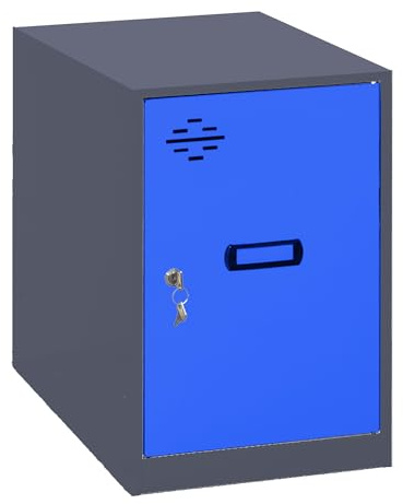 Simon Rack Simonlocker Kommode, klein, 475 x 400 x 500 mm, Amario aus Metall, mit Schlüssel, Anthrazit/Blau