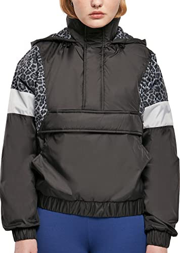 Urban Classics Damen Ladies AOP Mixed Pull Over Jacket Black/snowleo/lightasphalt, XXL