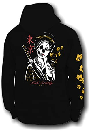 Riot Society Men's Graphic or Embroidered Hoodie Hooded Sweatshirt, Geisha Shame 2.0 (Black), M