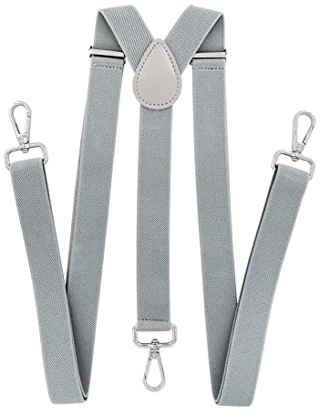 axy Herren Hosenträger mit 3 robusten Karabiner Verschluss 2,5 cm breit Y-Form stufenlos verstellbar (Grau)