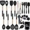 UXIYI Kitchen Utensils Set, Silicone Cooking Utensils, 27Pcs Spatula Set with Rose Gold Stainless Steel Handle,Black
