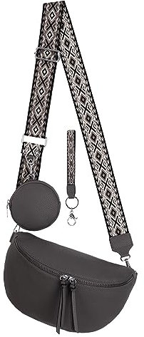 EAAKIE Bauchtasche Umhängetasche Crossbody-Bag Hüfttasche Kunstleder Italy-Design (D.GREY)