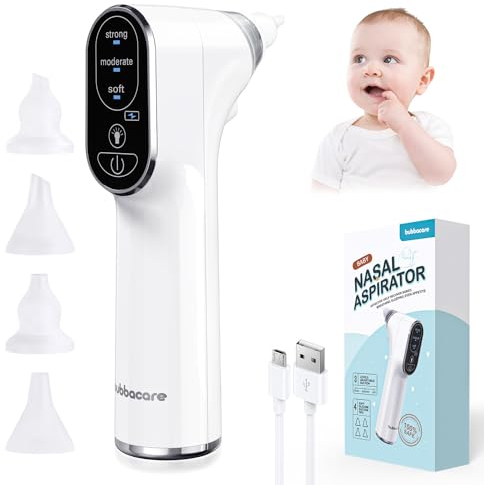 Bubbacare Baby Nasensauger, Elektrischer Nasenreiniger Ohrenschmalz Entferner mit 4Größen Wiederverwendbarem Rotzsauger für geborene Kleinkinder Säuglinge Elektrisch