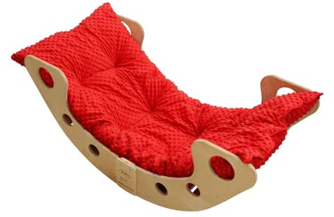 Skyline Kletterbogen mit Kissen Baby Kleinkind Kinder ab 1 Jahr Indoor Klettern Montessori Klettergerüst Holz Wippe Balancewippe Kletterdreieck Kletterwippe Holzwippe Kletterling Holzbogen XL Rote