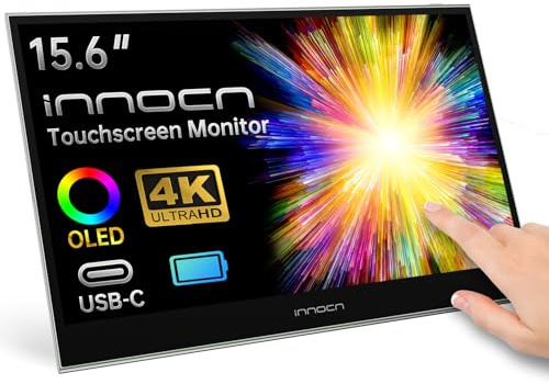 INNOCN Monitor portatile da 15,6 pollici con touch screen 4K OLED Pu15-Pre, USB tipo C, Hdmi, monitor esterno con batteria per laptop, PC, Mac, tablet, Ps4, Xbox, Switch