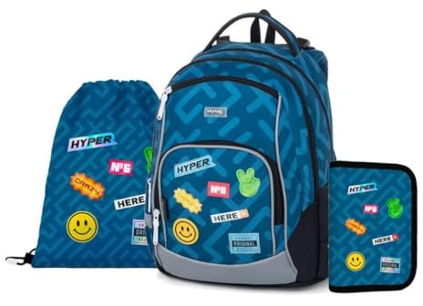 OXYBAG OXY GO Schulrucksack Set 3tlg für 1.-3. Klasse: Ergonomischer Rucksack, Federmappe & Turnbeutel | Mit Reflexelementen für Sicherheit | Ideal für Kinder ab 125 cm