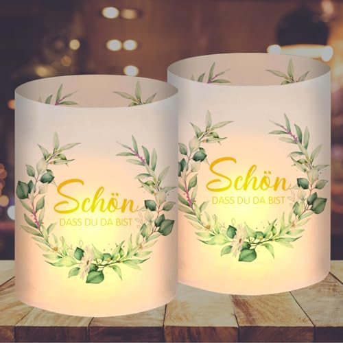 12 Windlicht Tischdeko Kommunion, Schön DASS Du Da Bist, Tischdeko Konfirmation, Taufe Deko Junge Mädchen, Erstkommunion Deko Eukalyptus Grün, Tischlichter Taufe