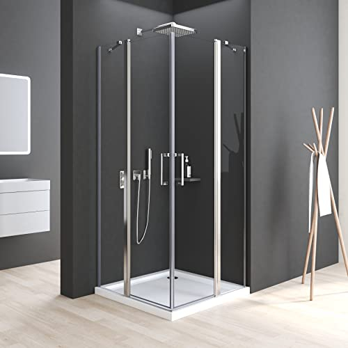 Duschkabine 80x90x185cm Eckeinstieg Pendeltür Duschabtrennung Eckdusche Eck-Duschkabine Duschkabine Schwingtür Duschwand 6mm NANO ESG Sicherheitsglas, LINKS & RECHTS MONTIERBAR