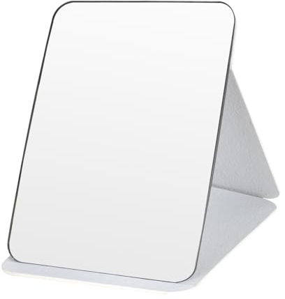 Cleminsta Tragbarer Klappspiegel, 16 * 11cm Tischspiegel, Reisespiegel aus PU-Leder,HD Kompakt Makeup Mirror, Make-up-Spiegel für Kommode und Reisen, Schreibtisch (Weiß)