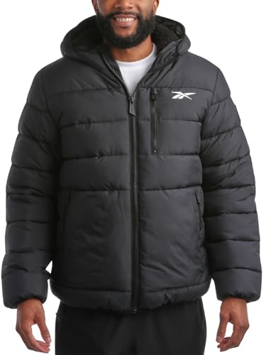 Reebok Herren-Winterjacke – schwerer Sherpa-Futter, Puffer-Parka, Herren-Wintermantel, isoliert, gesteppt, Skijacke für Herren, Schwarz (Jet Black), L