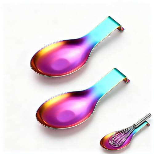 Eabdice 2 Piezas Soporte de Cuchara Arcoíris, Portacucharas de Acero Inoxidable para Vitrocerámica, Portautensilios para Cucharón, Pinzas, Espátula, Portacucharas para Vitrocerámica