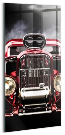 Wallfluent Wandbild Gehärtetes Glas Wanddekoration 70x140cm Für die Küche Badezimmer und Schlafzimmer Dicke 4mm Glasbild Mit Motiv Bild - Alter Oldtimer