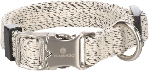 Flamingo Halsband für Hund Lago weiß/schwarz XS 20-35cm 15mm - Stufenlos verstellbar - Verchromte Klickschnalle und Ring für Leine