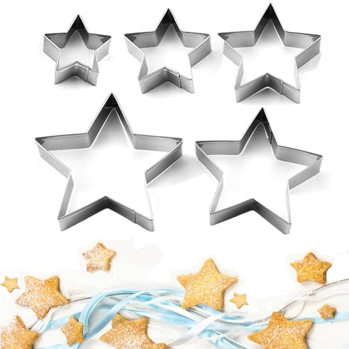 5 Stück Ausstechformen,Ausstecher Stern,Edelstahl Ausstechform Weihnachten Klein Groß Set,Mini Star Plätzchenausstecher,Keksausstecher Sterne Christmas Sternschablone mit 5 Zacken,für Cookie Fondant