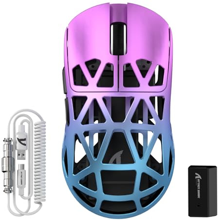 ATTACK SHARK R2PRO 45g Superlight Magnesium Alloy Mouse, PixArt PAW3950 Sensor, 42000DPI, 8000Hz Wireless Polling Rate, 2.4G/BT/Wired Gaming Mouse, Programmable Mice with Coiled Cable, PC/Mac, Purple