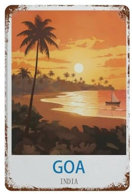 Goa Indien Poster，Metall-Poster, Vintage-Kunst, Wand-Blechschild für Café, Bar, Kneipe, Zuhause（15 x 30 cm） 6 x12 Zoll-A51